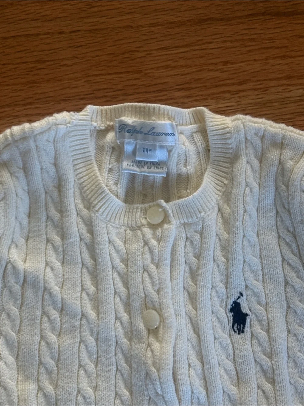 Ralph Lauren Cream Cable Knit Girl's Cardigan with Navy Pony